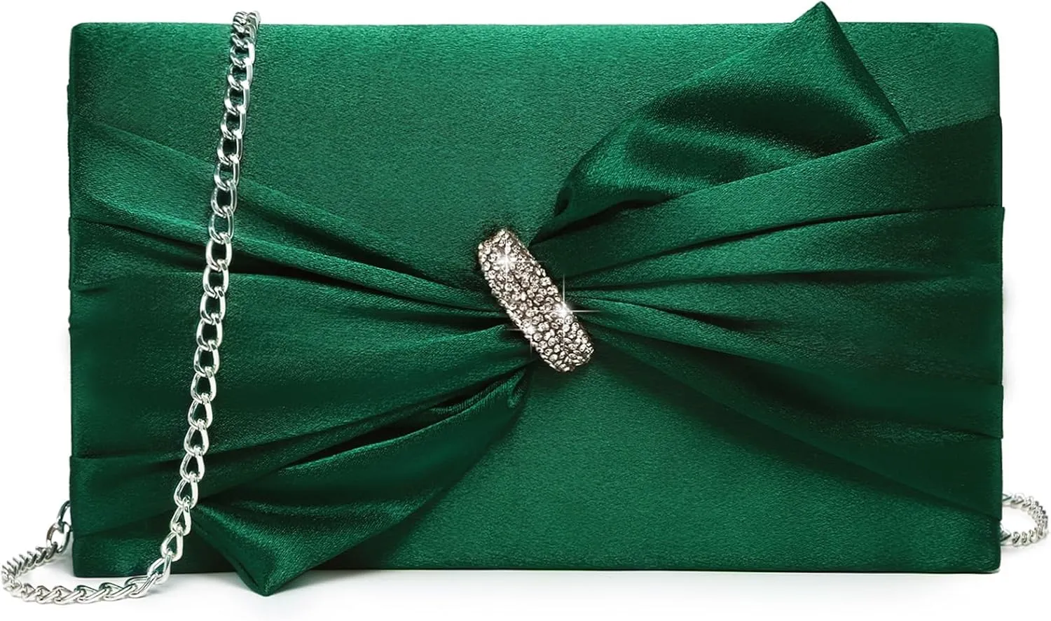 Dasein Women Elegant Satin Bow Flap Evening Bag Rhinestone Clutch Purse Handbag Formal/Wedding/Prom/Party