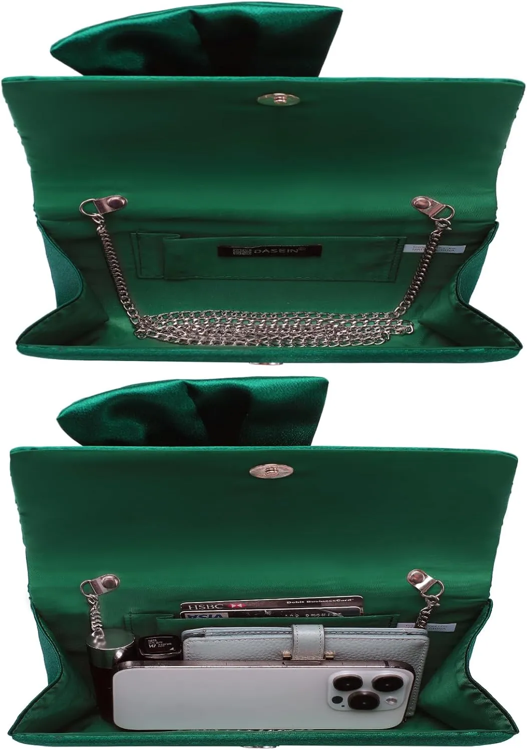 Dasein Women Elegant Satin Bow Flap Evening Bag Rhinestone Clutch Purse Handbag Formal/Wedding/Prom/Party