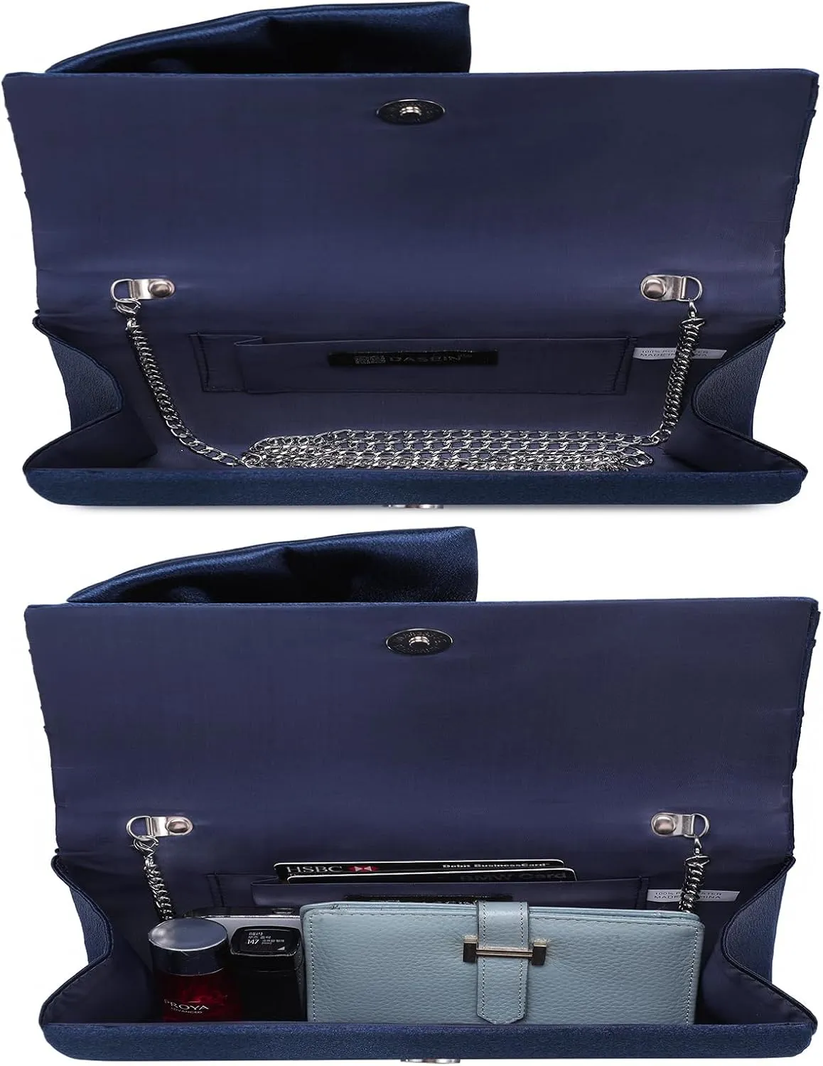 Dasein Women Elegant Satin Bow Flap Evening Bag Rhinestone Clutch Purse Handbag Formal/Wedding/Prom/Party