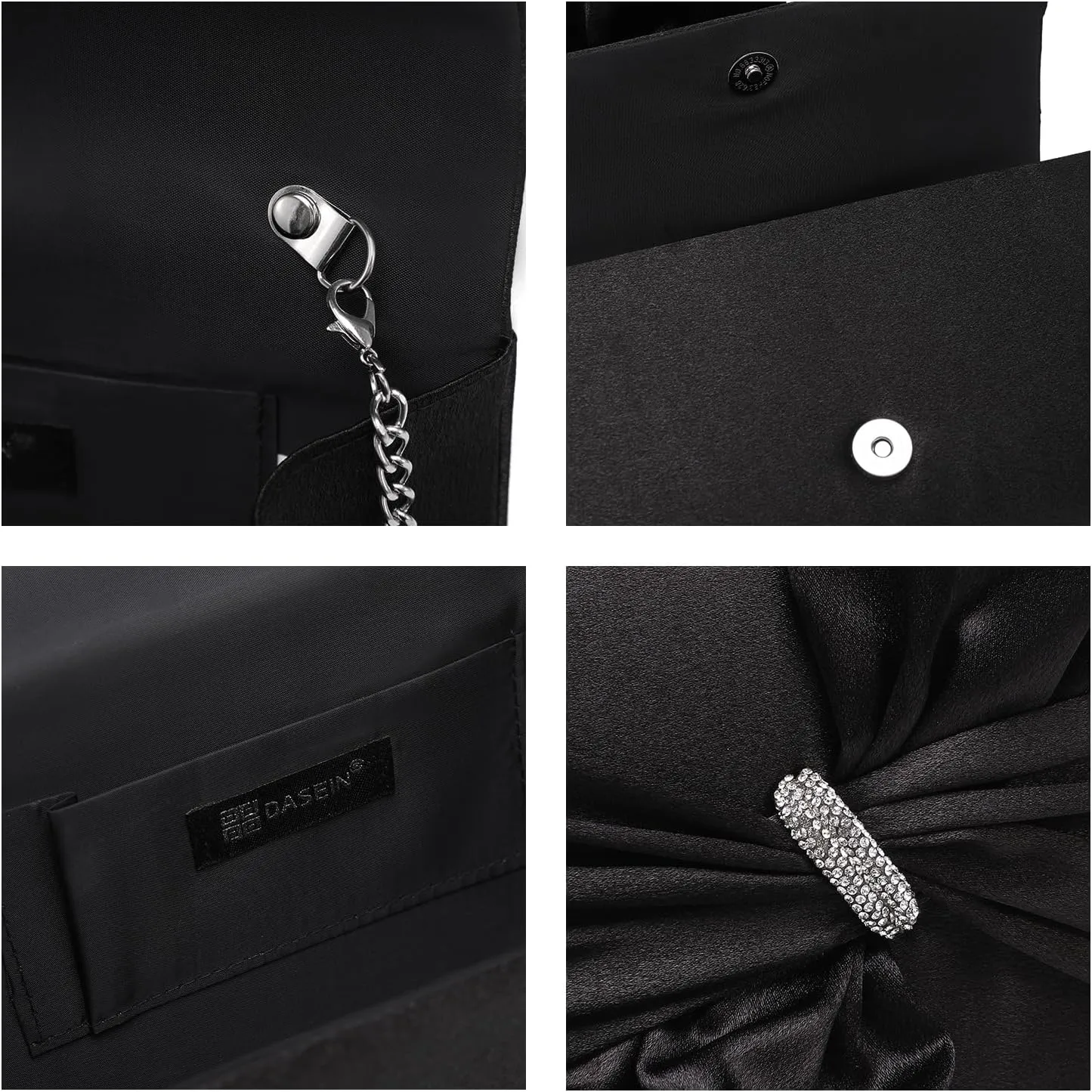 Dasein Women Elegant Satin Bow Flap Evening Bag Rhinestone Clutch Purse Handbag Formal/Wedding/Prom/Party