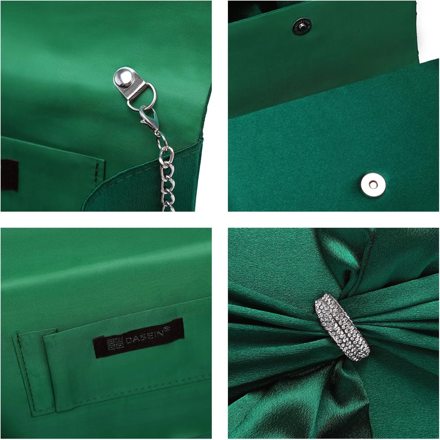 Dasein Women Elegant Satin Bow Flap Evening Bag Rhinestone Clutch Purse Handbag Formal/Wedding/Prom/Party