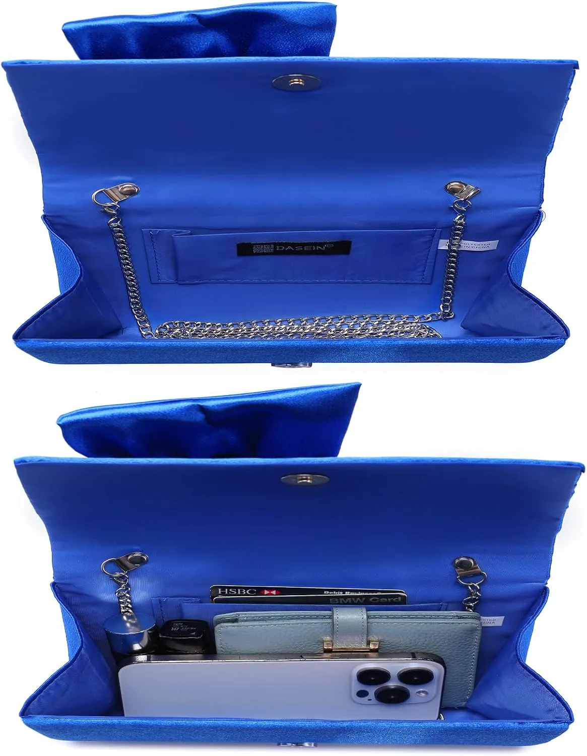 Dasein Women Elegant Satin Bow Flap Evening Bag Rhinestone Clutch Purse Handbag Formal/Wedding/Prom/Party