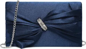 Dasein Women Elegant Satin Bow Flap Evening Bag Rhinestone Clutch Purse Handbag Formal/Wedding/Prom/Party