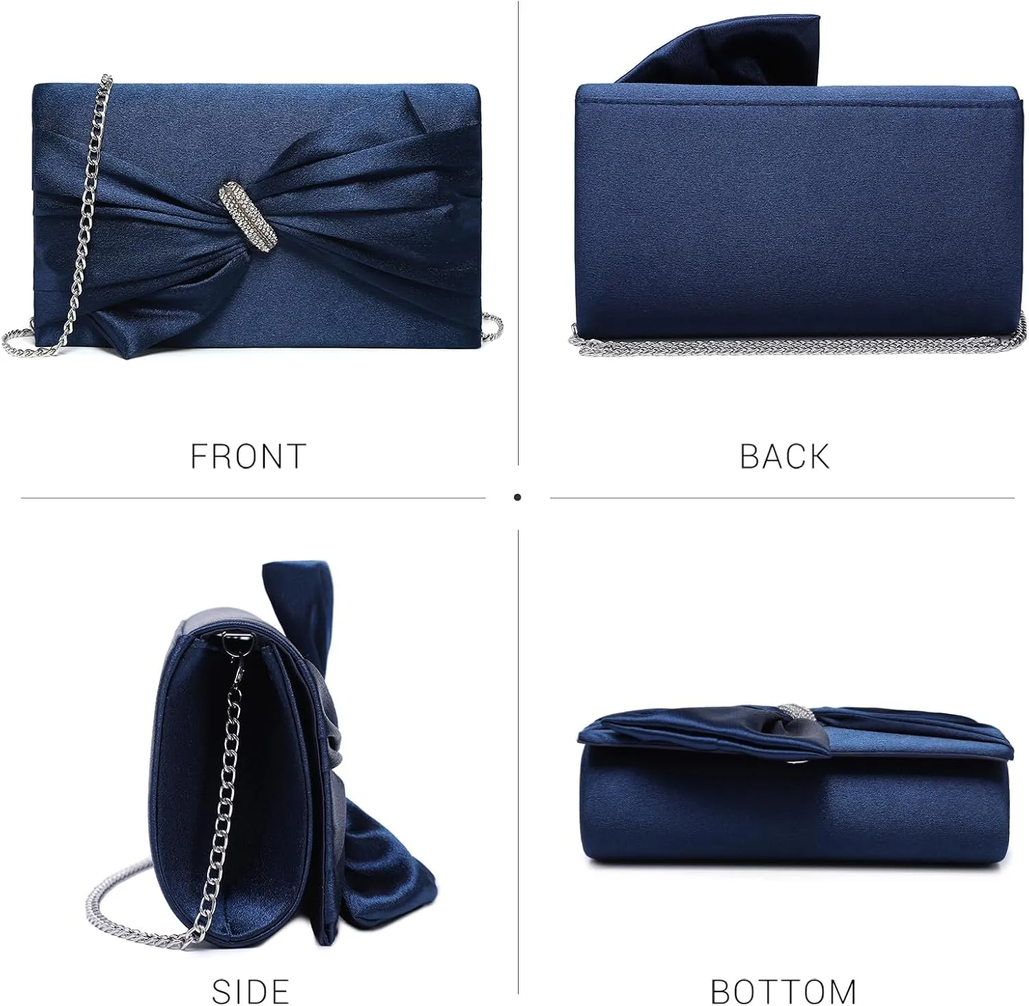 Dasein Women Elegant Satin Bow Flap Evening Bag Rhinestone Clutch Purse Handbag Formal/Wedding/Prom/Party