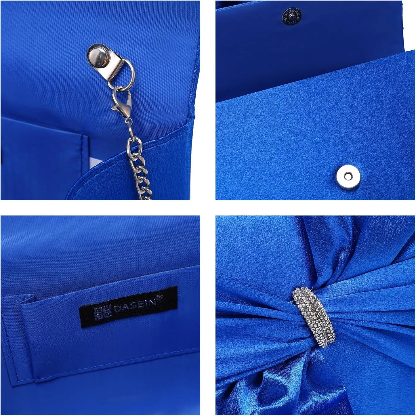 Dasein Women Elegant Satin Bow Flap Evening Bag Rhinestone Clutch Purse Handbag Formal/Wedding/Prom/Party