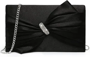 Dasein Women Elegant Satin Bow Flap Evening Bag Rhinestone Clutch Purse Handbag Formal/Wedding/Prom/Party
