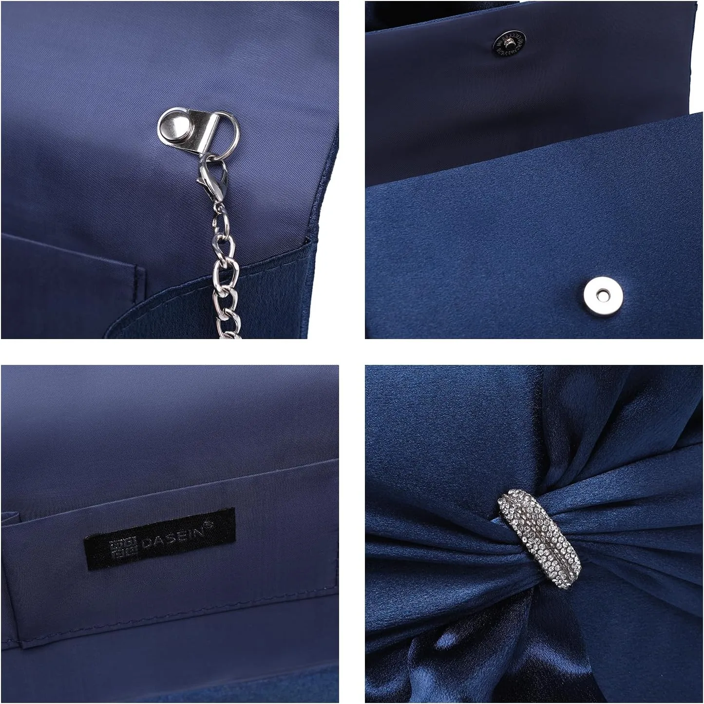 Dasein Women Elegant Satin Bow Flap Evening Bag Rhinestone Clutch Purse Handbag Formal/Wedding/Prom/Party
