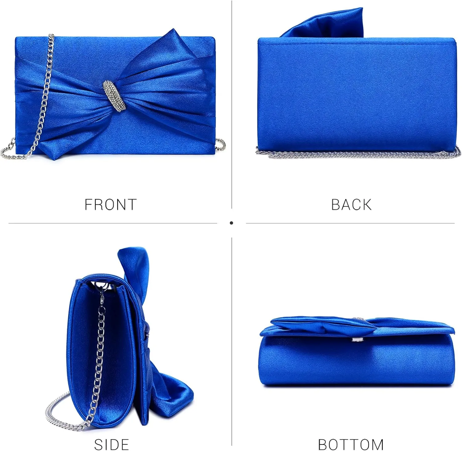 Dasein Women Elegant Satin Bow Flap Evening Bag Rhinestone Clutch Purse Handbag Formal/Wedding/Prom/Party