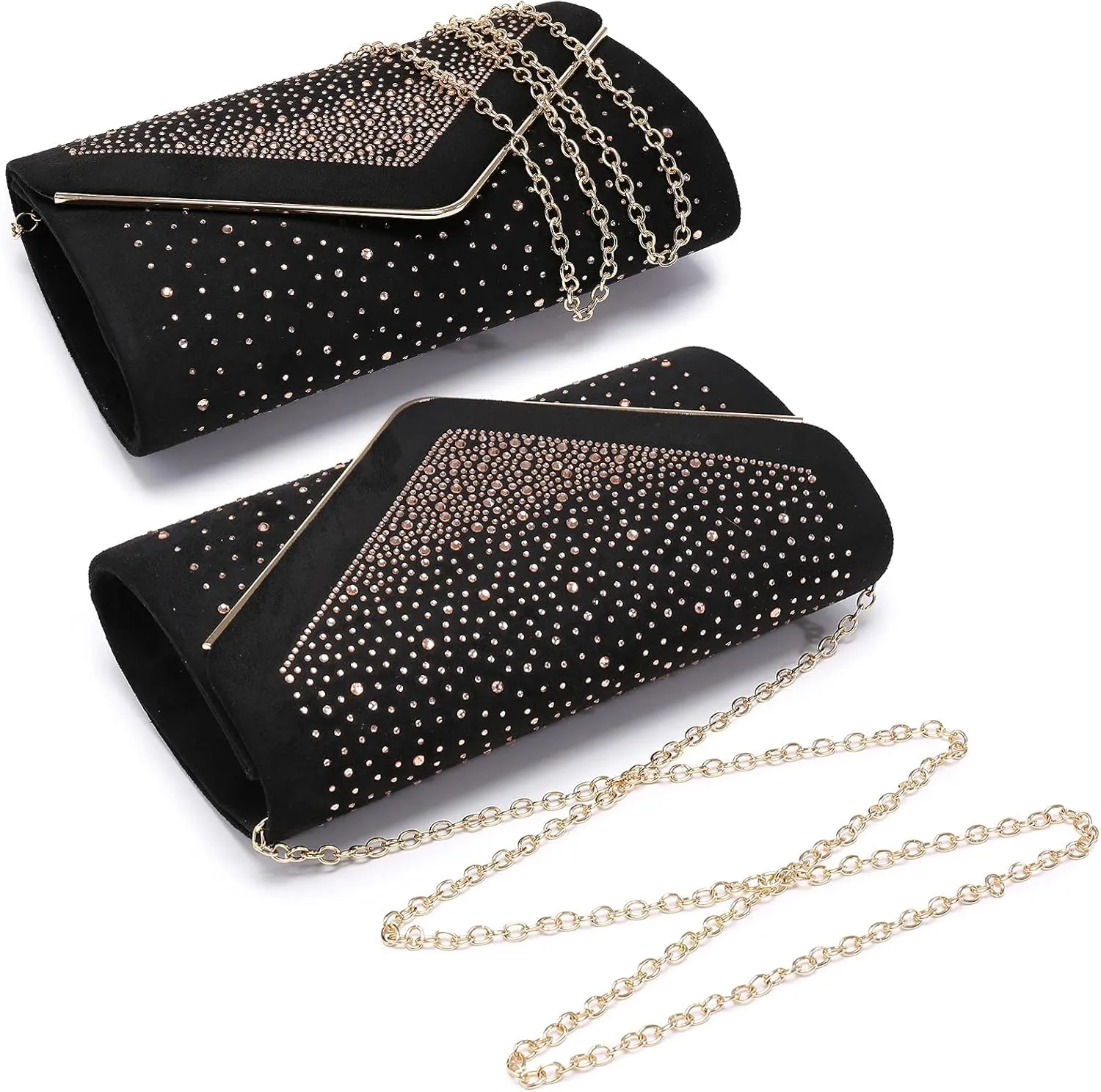 Dasein Women Rhinestone Evening Bag Faux Suede Clutch Formal Party Sparkly Purses Cocktail Wedding Handbag