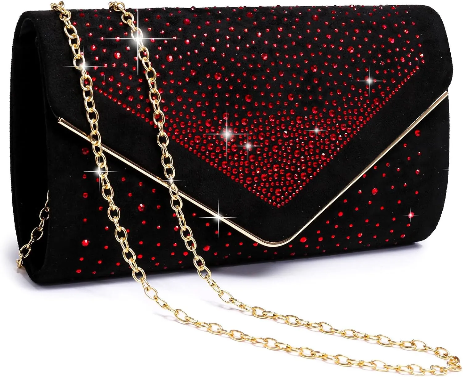 Dasein Women Rhinestone Evening Bag Faux Suede Clutch Formal Party Sparkly Purses Cocktail Wedding Handbag