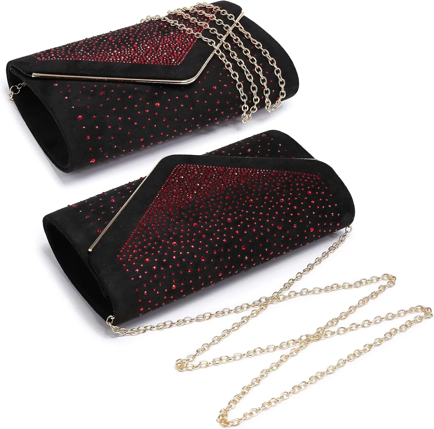 Dasein Women Rhinestone Evening Bag Faux Suede Clutch Formal Party Sparkly Purses Cocktail Wedding Handbag