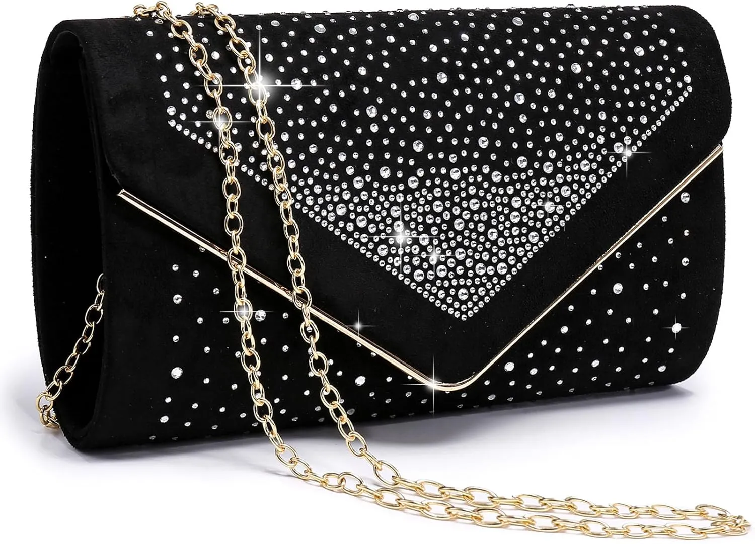 Dasein Women Rhinestone Evening Bag Faux Suede Clutch Formal Party Sparkly Purses Cocktail Wedding Handbag