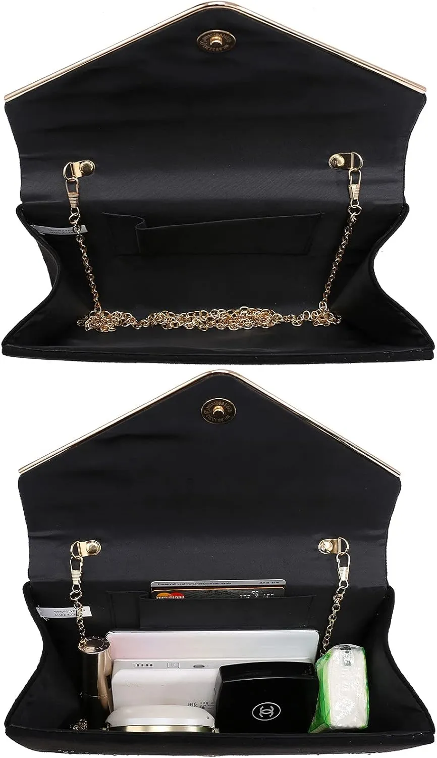 Dasein Women Rhinestone Evening Bag Faux Suede Clutch Formal Party Sparkly Purses Cocktail Wedding Handbag