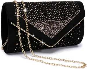 Dasein Women Rhinestone Evening Bag Faux Suede Clutch Formal Party Sparkly Purses Cocktail Wedding Handbag