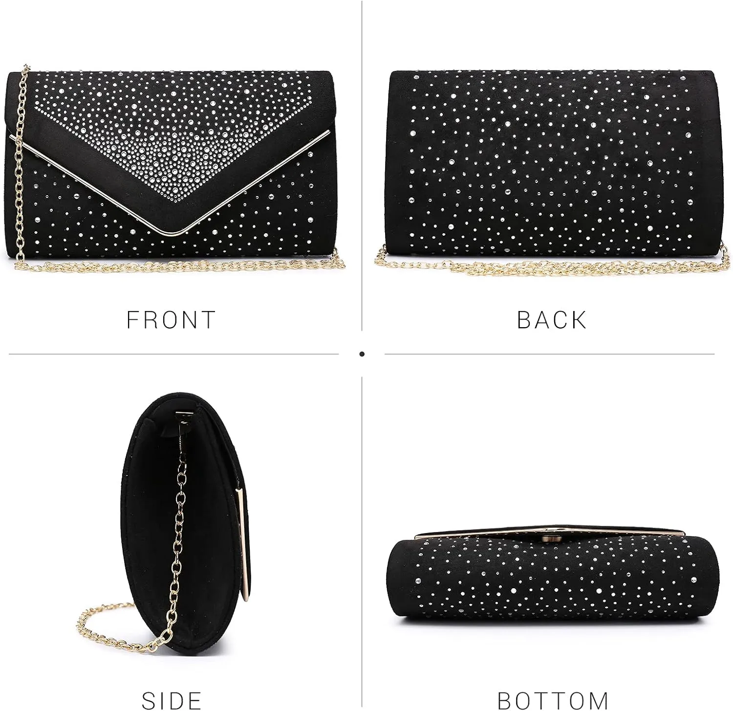 Dasein Women Rhinestone Evening Bag Faux Suede Clutch Formal Party Sparkly Purses Cocktail Wedding Handbag
