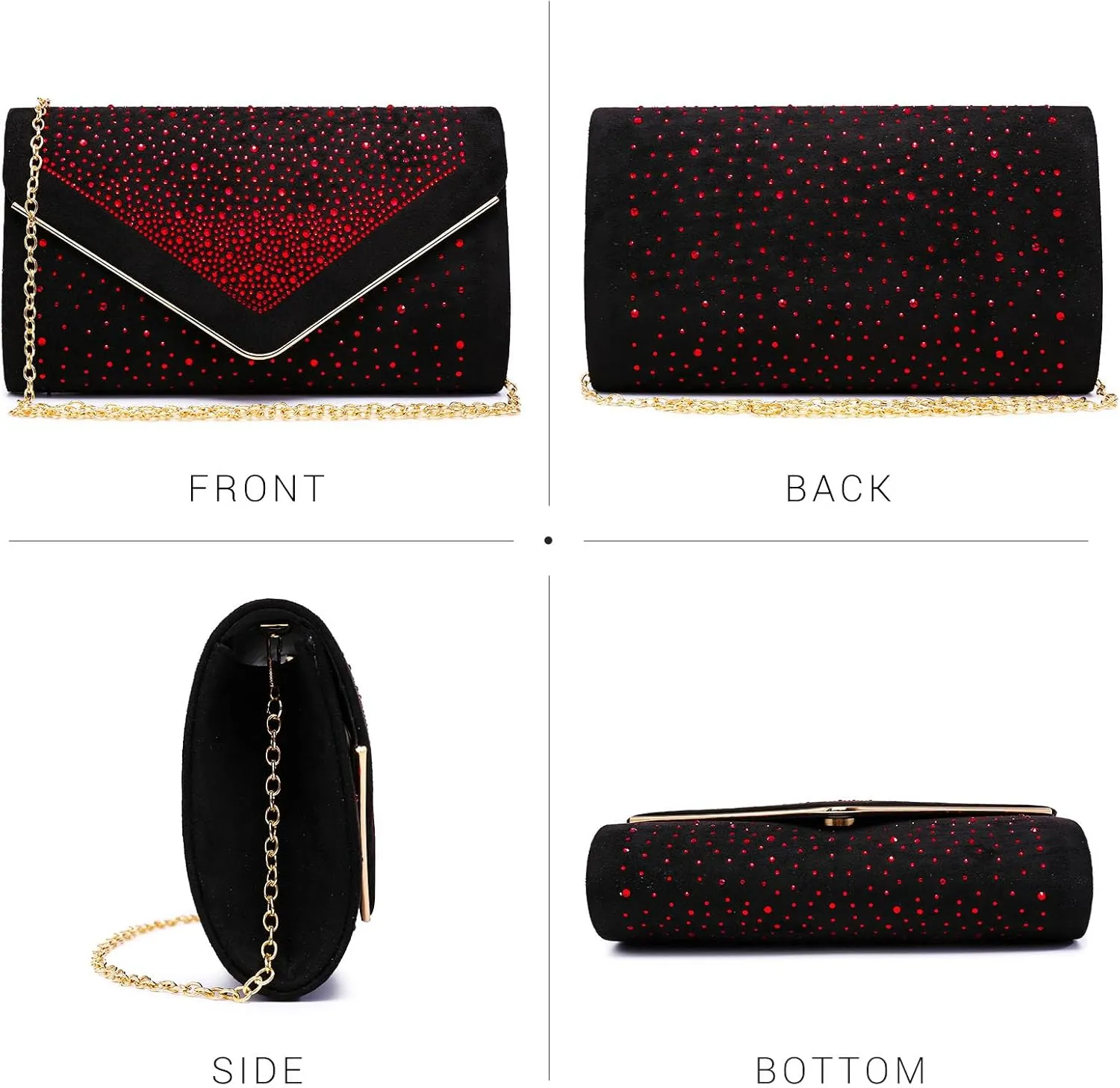 Dasein Women Rhinestone Evening Bag Faux Suede Clutch Formal Party Sparkly Purses Cocktail Wedding Handbag
