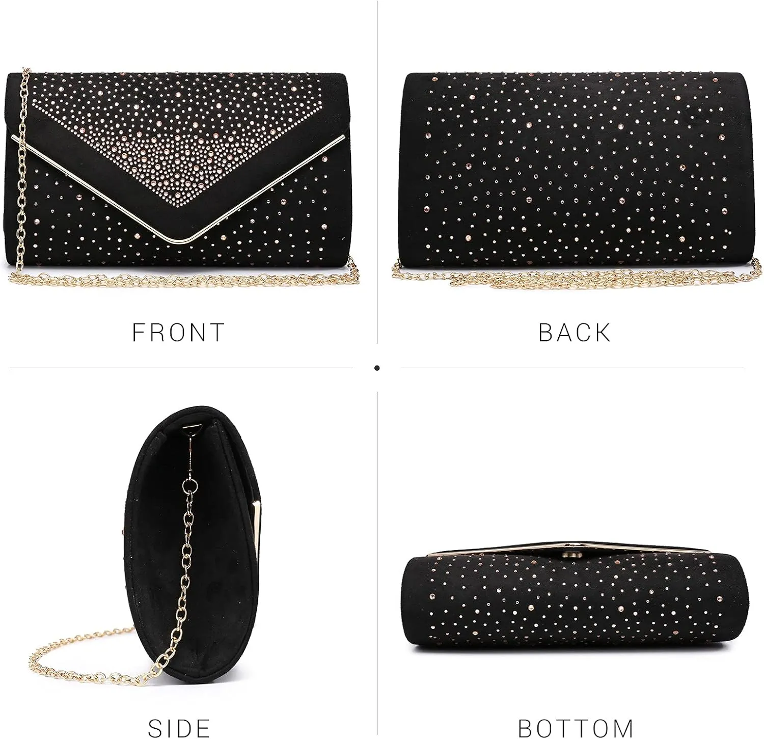 Dasein Women Rhinestone Evening Bag Faux Suede Clutch Formal Party Sparkly Purses Cocktail Wedding Handbag