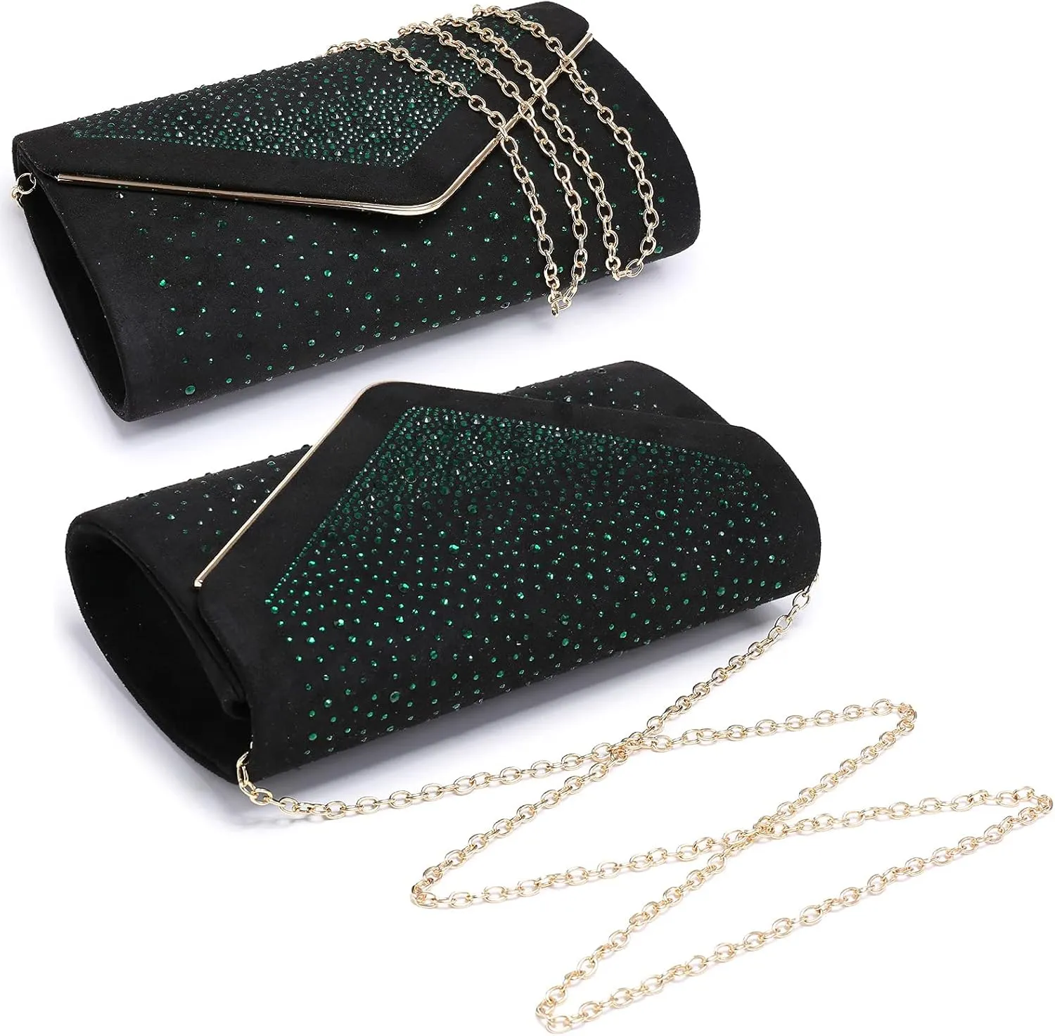 Dasein Women Rhinestone Evening Bag Faux Suede Clutch Formal Party Sparkly Purses Cocktail Wedding Handbag