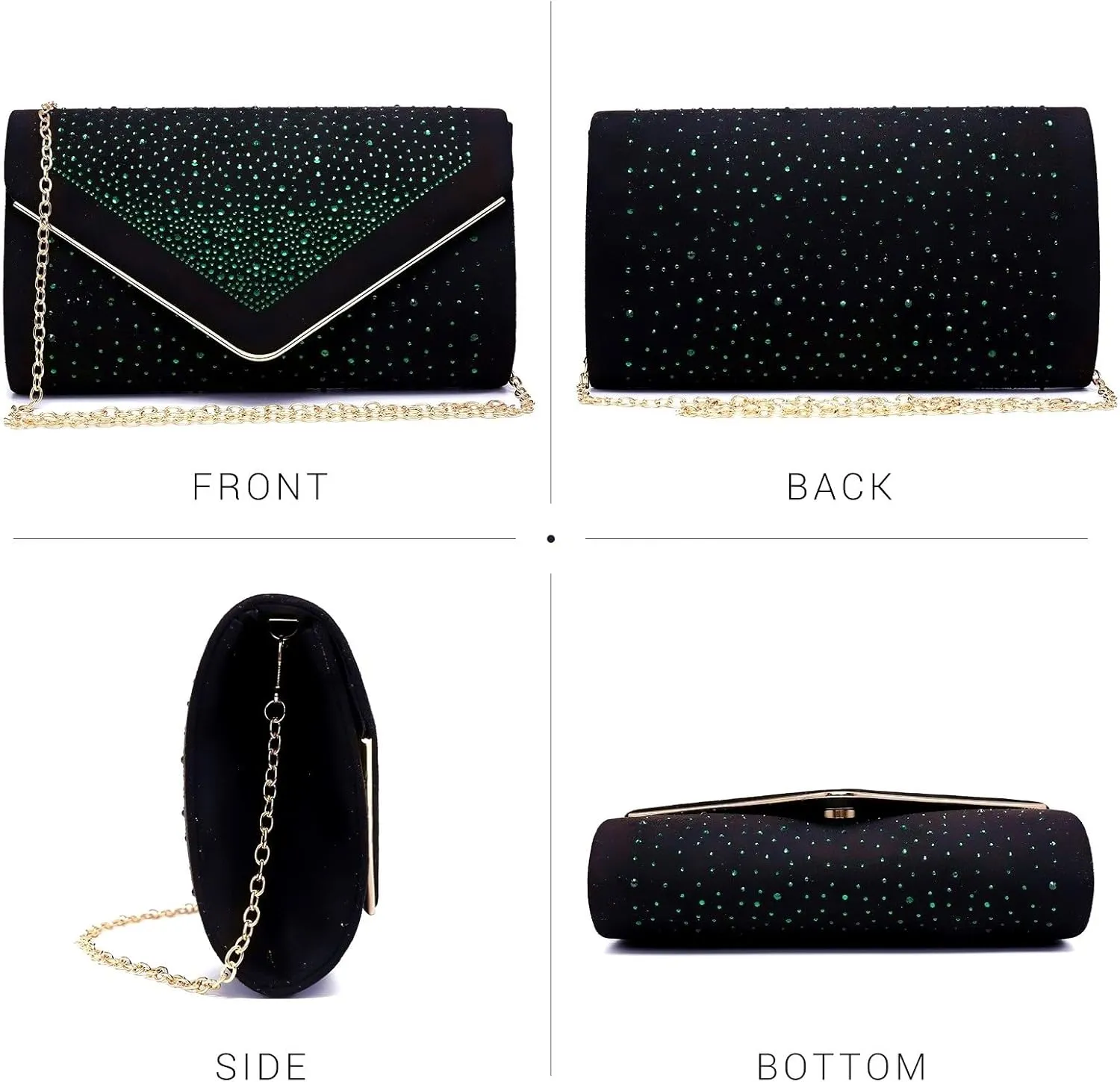 Dasein Women Rhinestone Evening Bag Faux Suede Clutch Formal Party Sparkly Purses Cocktail Wedding Handbag