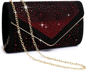 Dasein Women Rhinestone Evening Bag Faux Suede Clutch Formal Party Sparkly Purses Cocktail Wedding Handbag