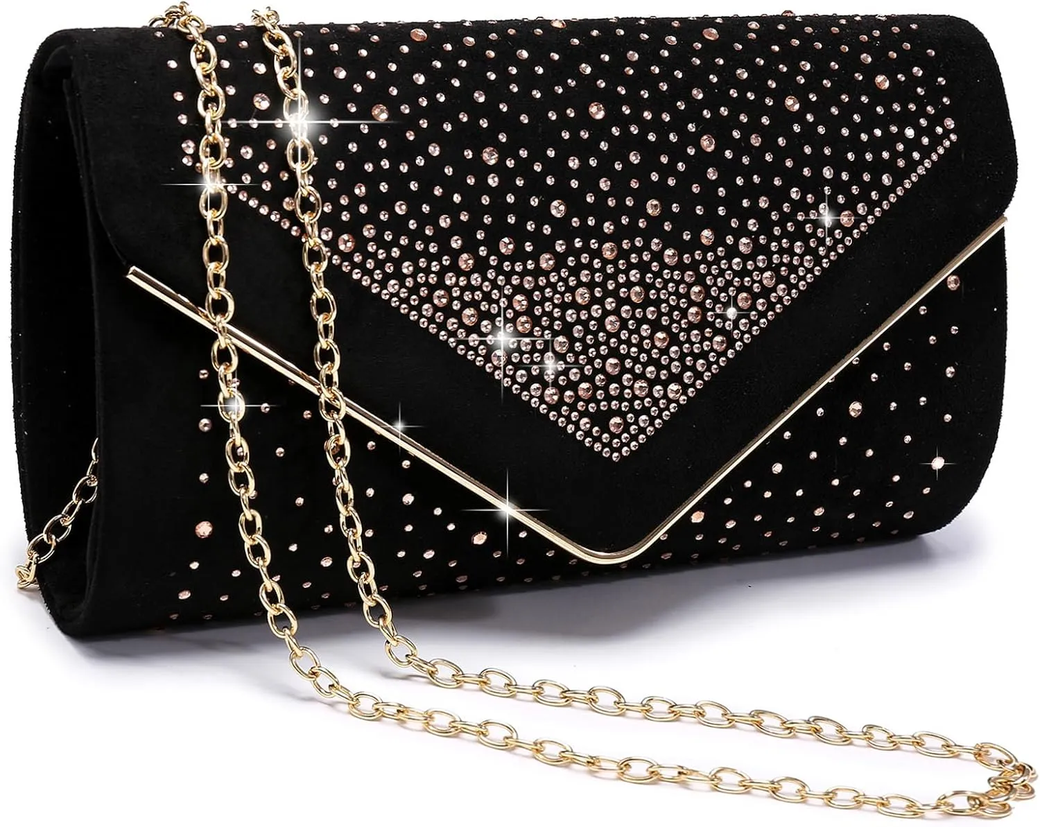 Dasein Women Rhinestone Evening Bag Faux Suede Clutch Formal Party Sparkly Purses Cocktail Wedding Handbag
