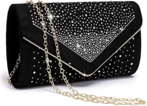 Dasein Women Rhinestone Evening Bag Faux Suede Clutch Formal Party Sparkly Purses Cocktail Wedding Handbag