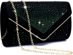 Dasein Women Rhinestone Evening Bag Faux Suede Clutch Formal Party Sparkly Purses Cocktail Wedding Handbag