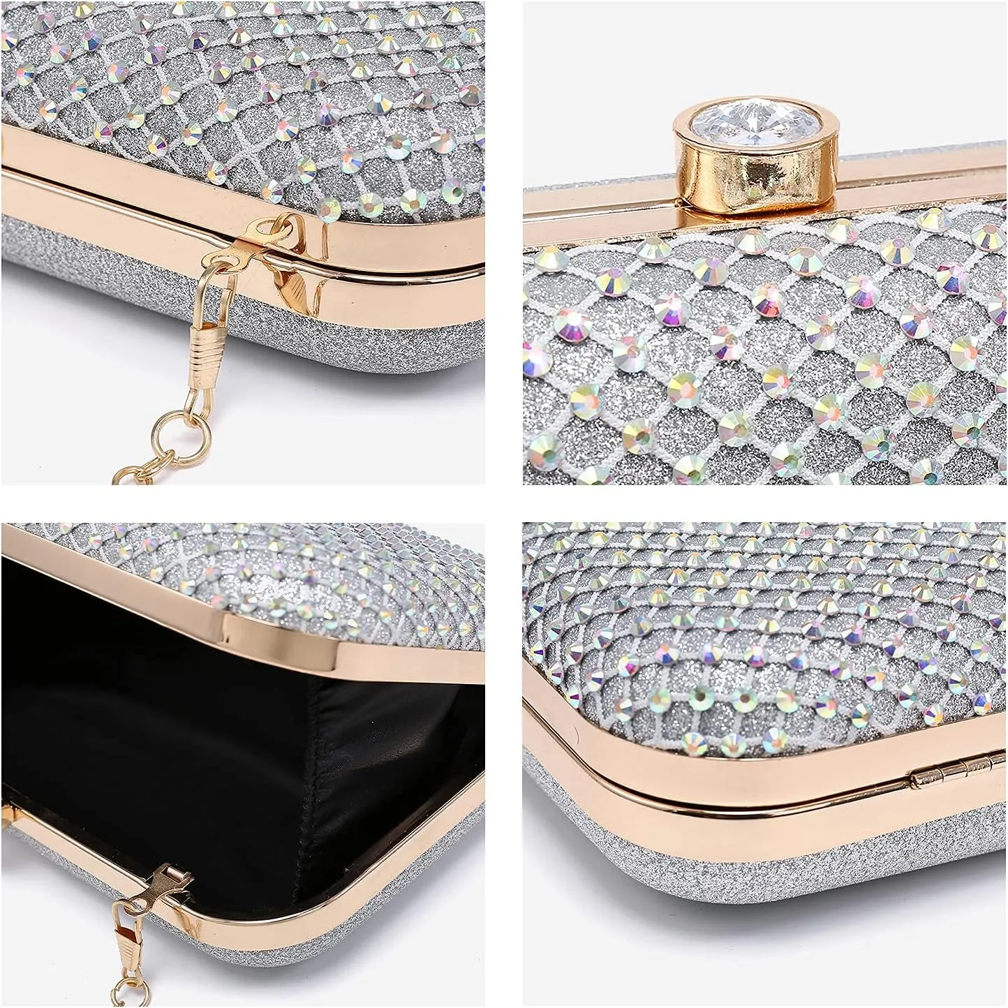 Dasein Womens Rhinestone Clutch Purse Sparkling Evening Bag with Crystal Clasp for Formal Prom Party Wedding