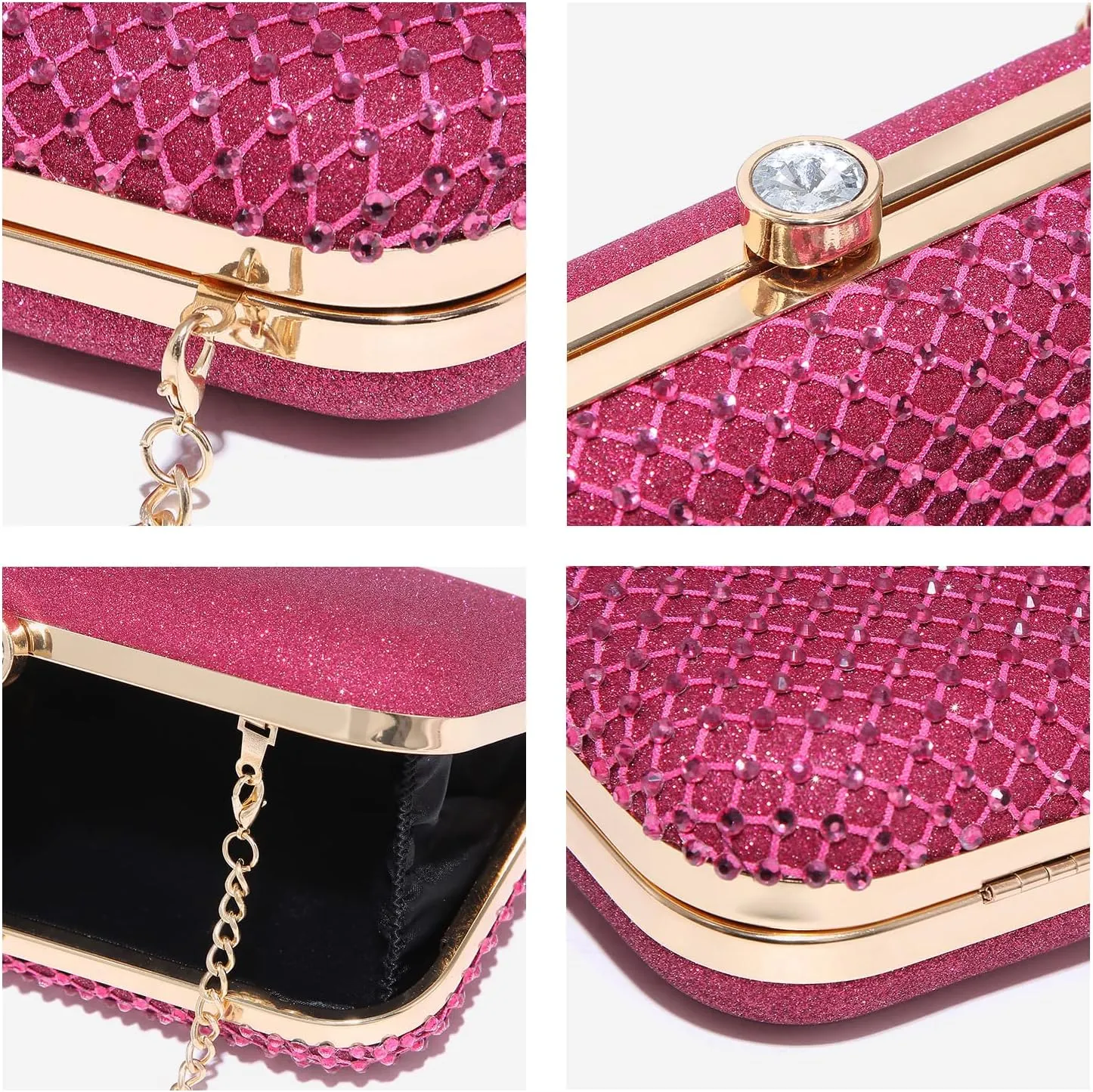 Dasein Womens Rhinestone Clutch Purse Sparkling Evening Bag with Crystal Clasp for Formal Prom Party Wedding