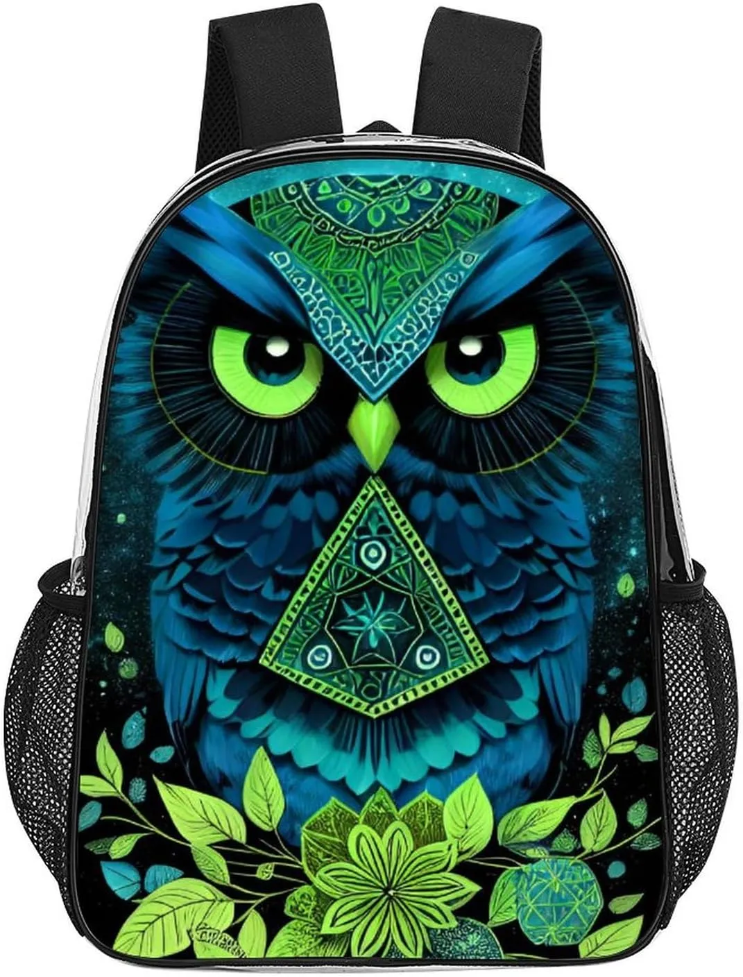 Daypack Bookbag Anti-Theft Multipurpose Large Capacity Bookbag - Blue Owl Floral Art Travel Hiking & Camping Rucksack Transparent Bag