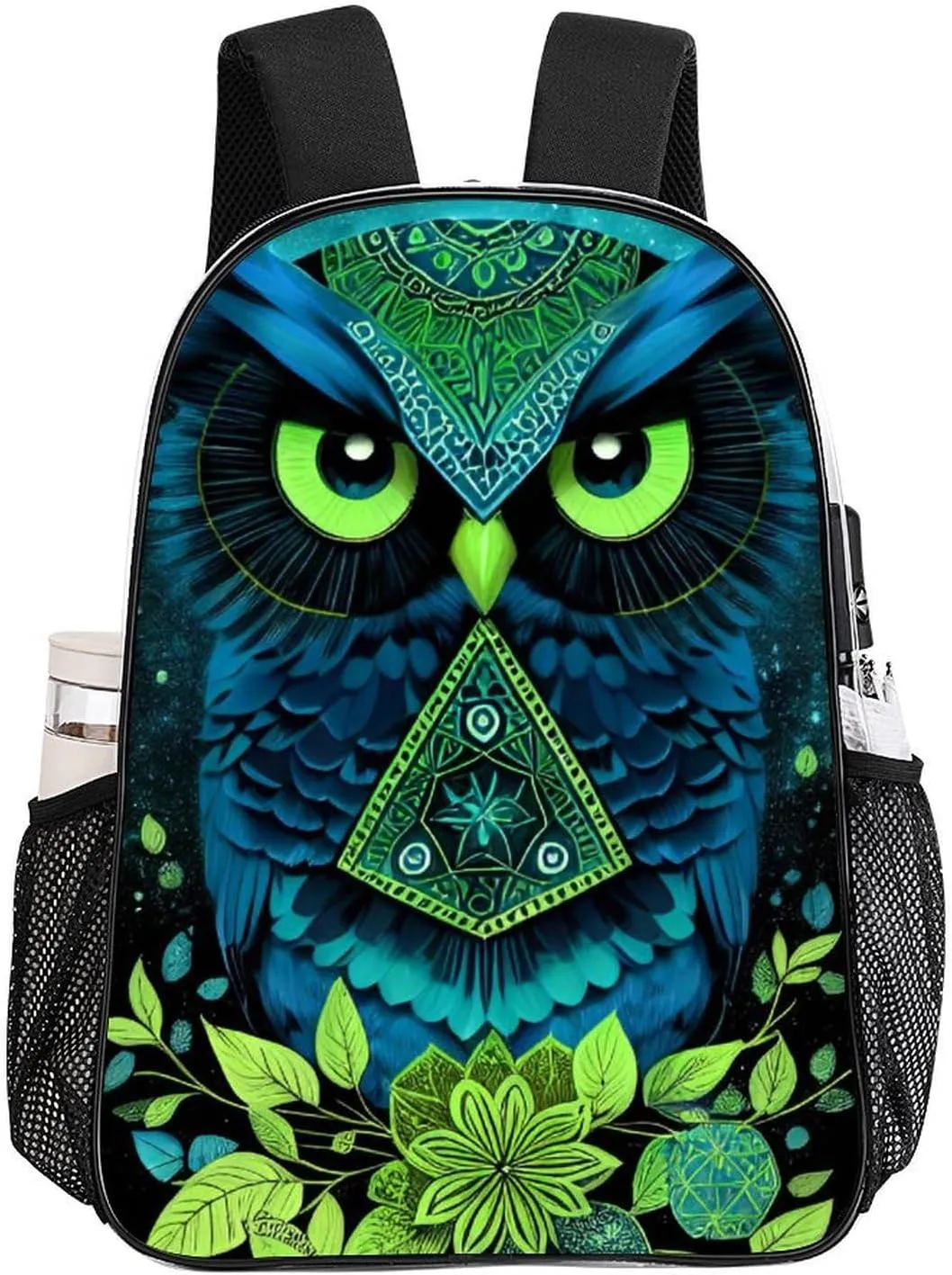 Daypack Bookbag Anti-Theft Multipurpose Large Capacity Bookbag - Blue Owl Floral Art Travel Hiking & Camping Rucksack Transparent Bag