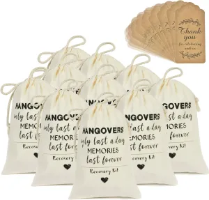 DÉCOCO 10 Bachelorette Party Favor Hangover Kit Bags(4'' x 6'') and Gift Tags Cotton Drawstring for Wedding Welcome Holiday Survival Recovery Bridesmaid Gifts