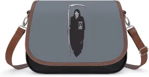 Death Scythe Grim Reaper Crossbody Bag Anti-Theft Side Shoulder Bags Adjustable Leather Messenger Bag Unisex