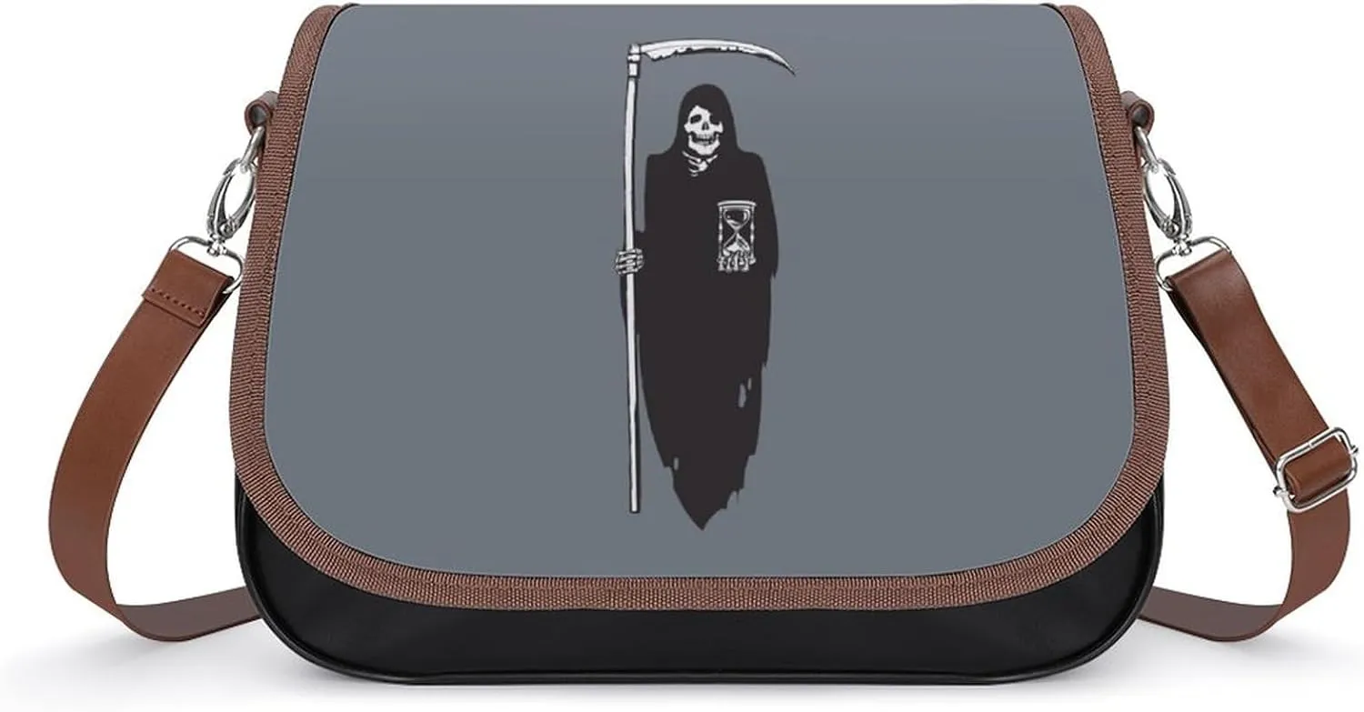 Death Scythe Grim Reaper Crossbody Bag Anti-Theft Side Shoulder Bags Adjustable Leather Messenger Bag Unisex
