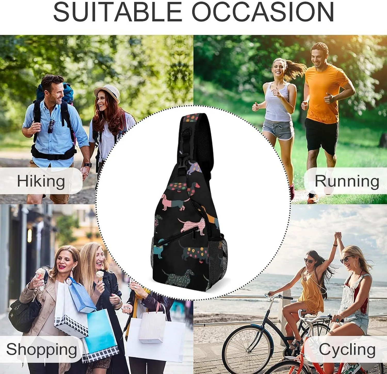 Dechshund Sling Backpack Man Womens Crossbody Backpack Chest Bag Cycling Daypack Shoulder Bag Small Cross Body Bags Leisure Backpacks