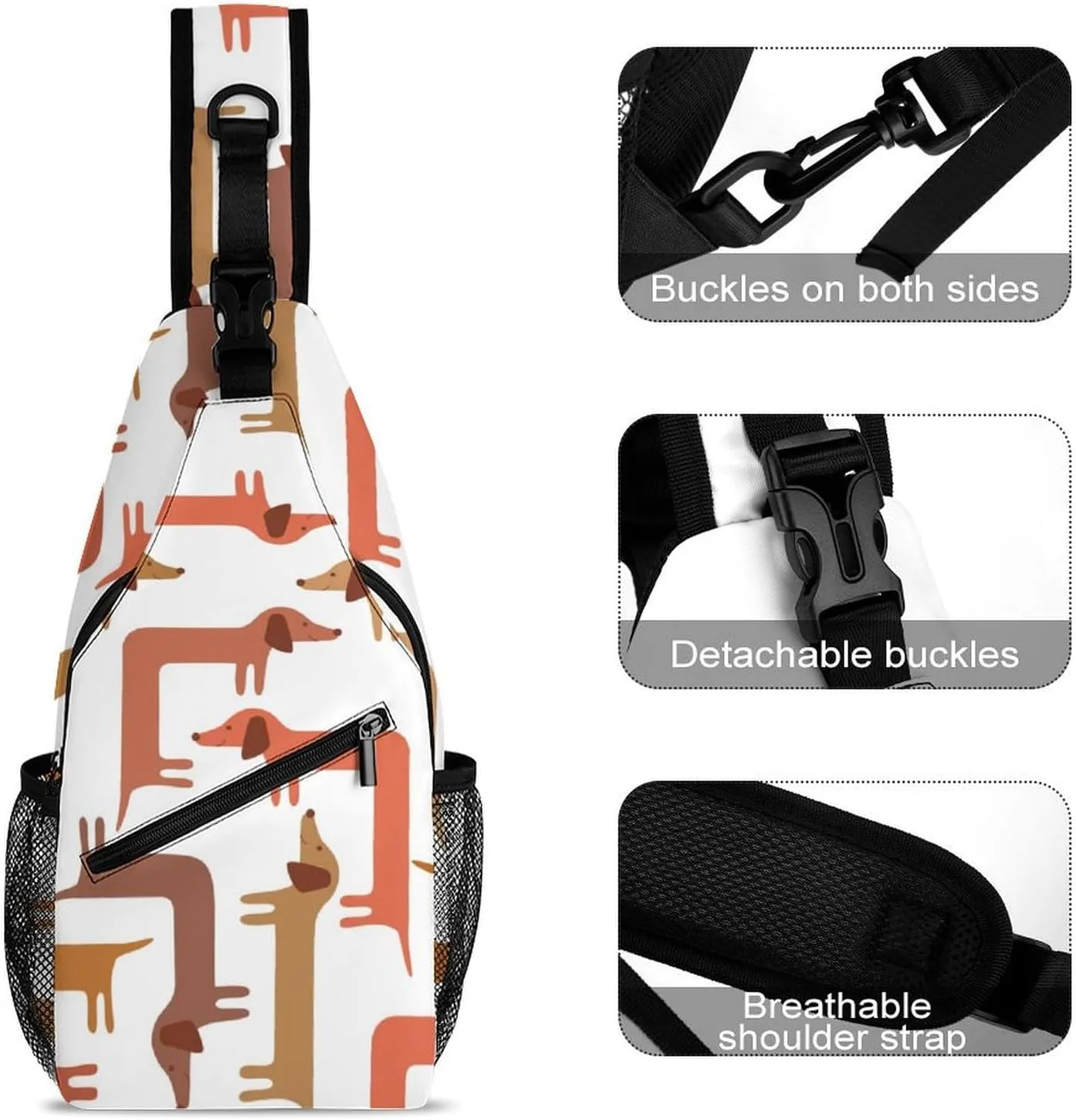 Dechshund Sling Backpack Mans Woman Crossbody Backpack Chest Bag Cycling Daypack Shoulder Bag Small Cross Body Bags Outdoor Backpacks