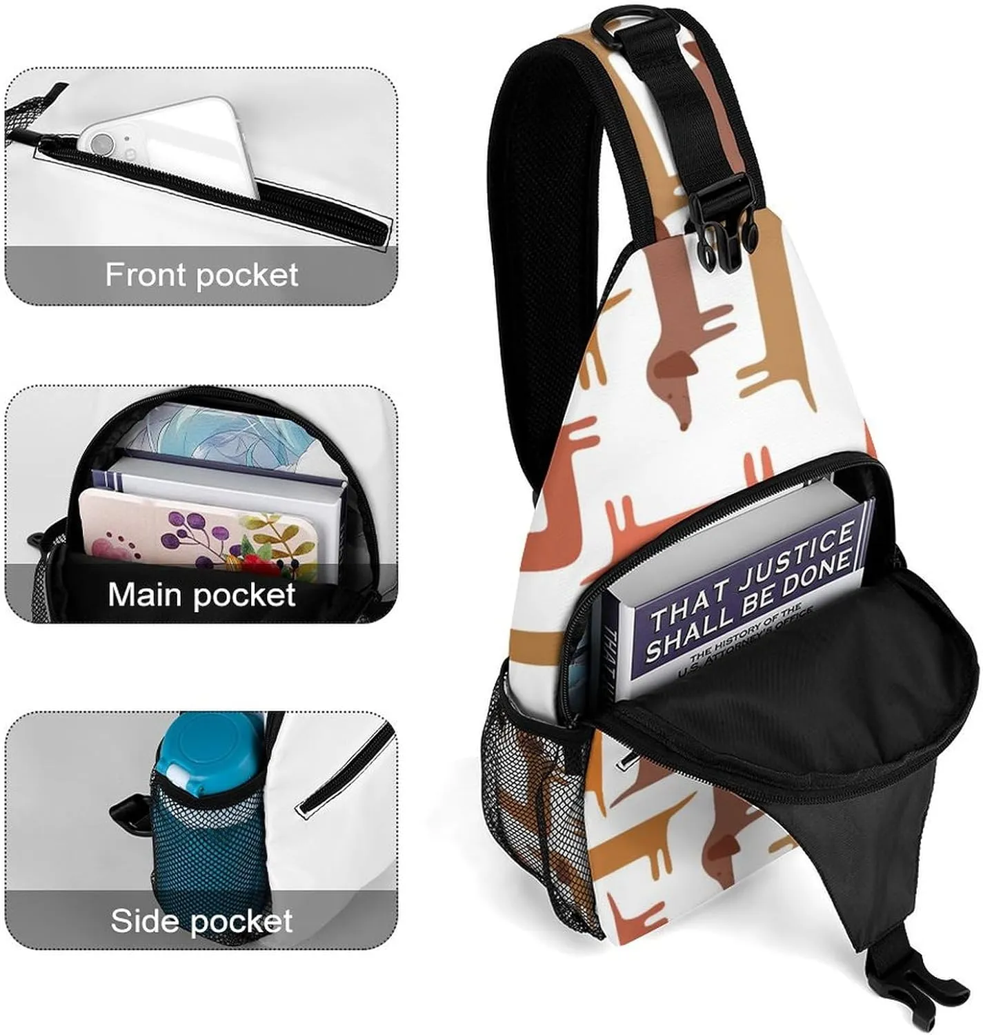 Dechshund Sling Backpack Mans Woman Crossbody Backpack Chest Bag Cycling Daypack Shoulder Bag Small Cross Body Bags Outdoor Backpacks