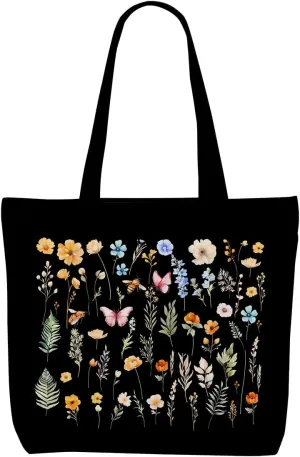 Decohim Floral Butterfly Canvas Tote Bag Boho Canvas Bag with Pocket for Work Office Women Girl Christmas Birthday Gifts