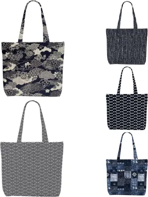 Decohim Multiple Packs Floral Japanese Print Canvas Tote Bag Reusable Grocery Bags Gifts for Women Girls Birthday Christmas