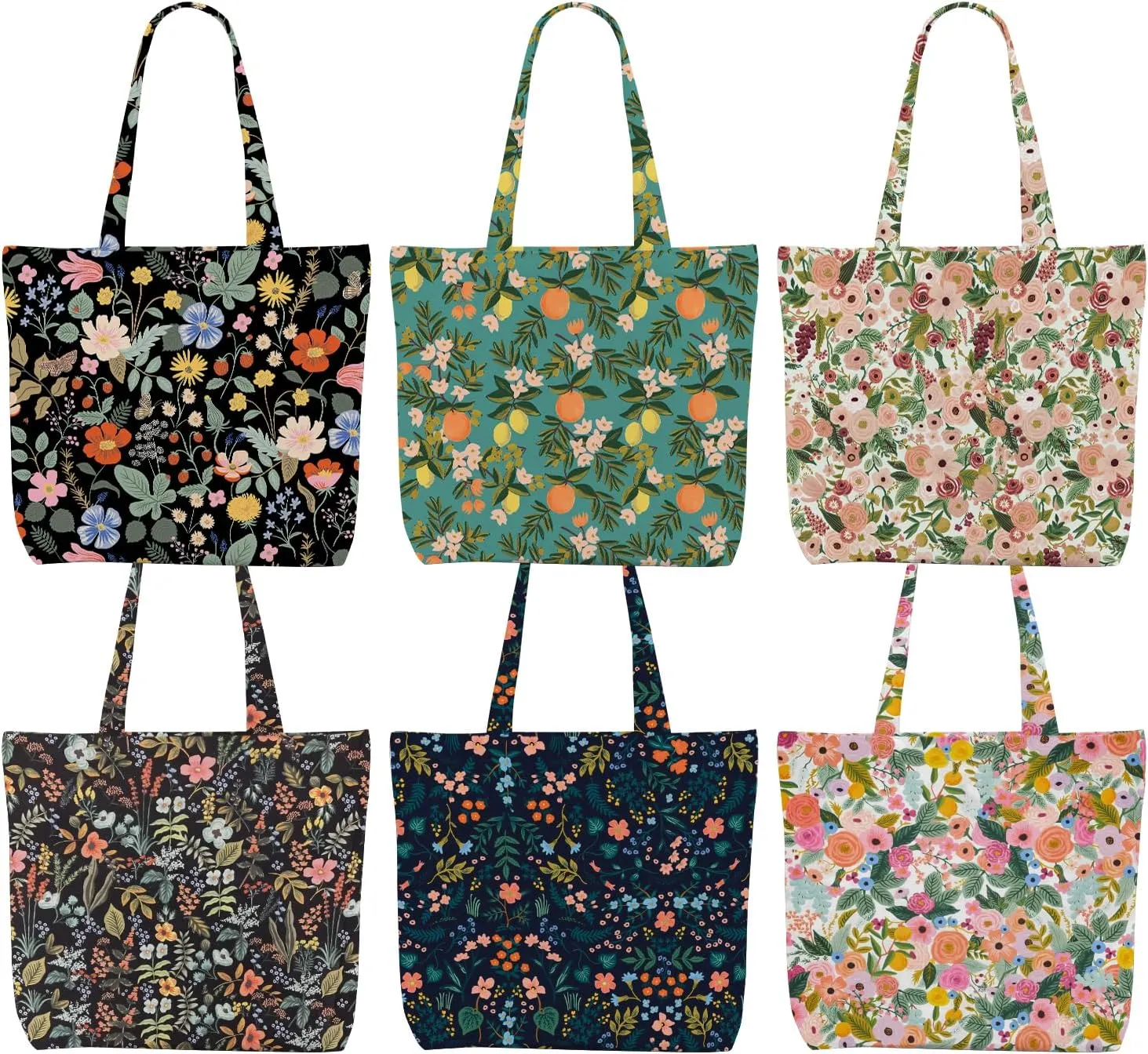 Decohim Multiple Packs Floral Japanese Print Canvas Tote Bag Reusable Grocery Bags Gifts for Women Girls Birthday Christmas