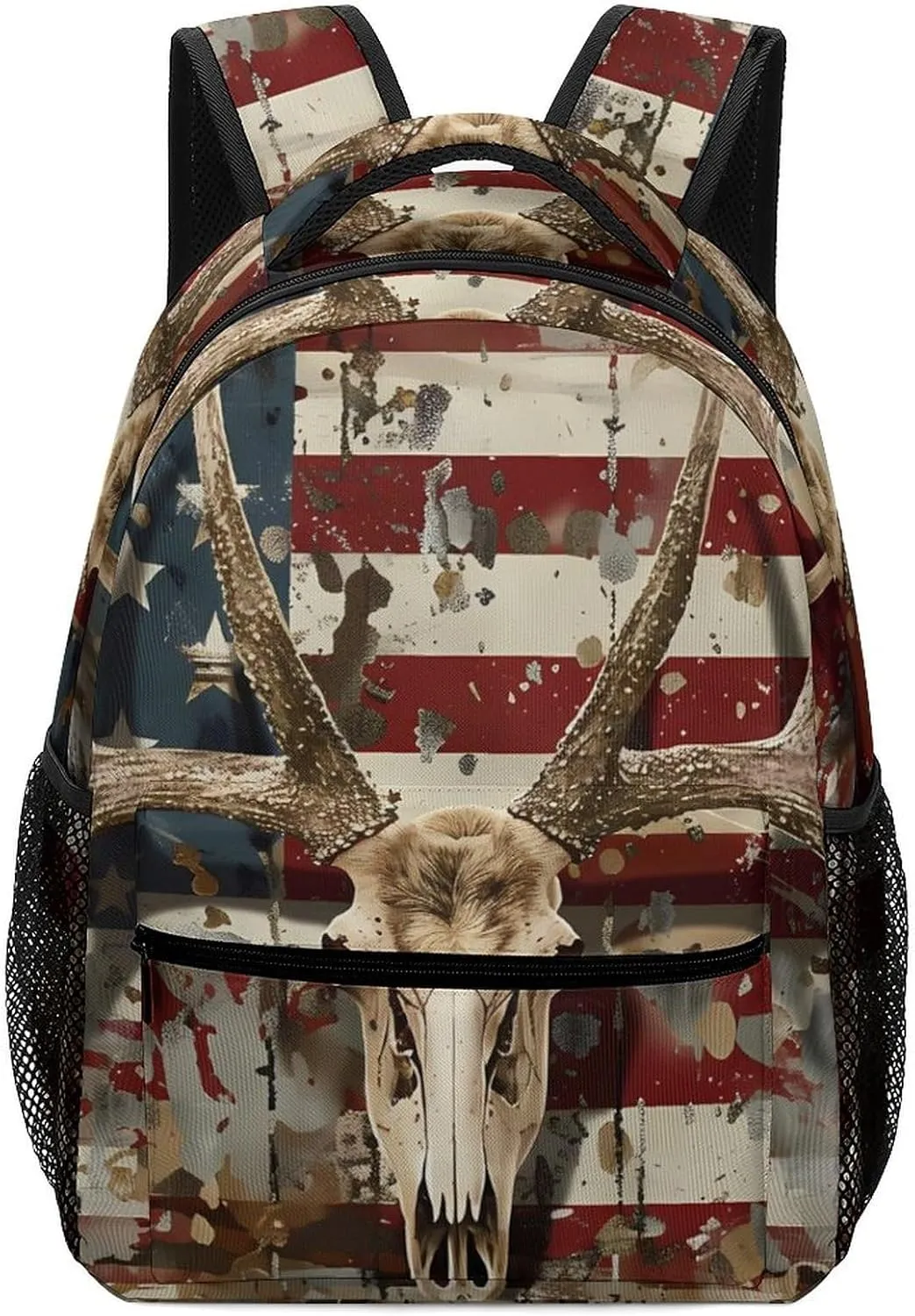 Deer Hunting US Flag Cute Backpacks 16.5″ With Padded Straps Funny Back Pack Daypack Laptop Bag for Work Travel Hiking Camping