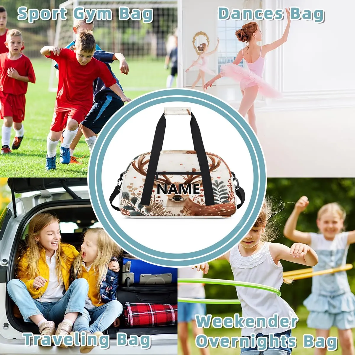 Deer Moose Elk Custom Small Gym Bag 18 inch for Women Men Personalized Animals Carry On Overnight Weekender Bag for Travel Work Dance Sport