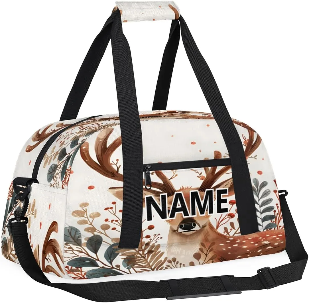 Deer Moose Elk Custom Small Gym Bag 18 inch for Women Men Personalized Animals Carry On Overnight Weekender Bag for Travel Work Dance Sport