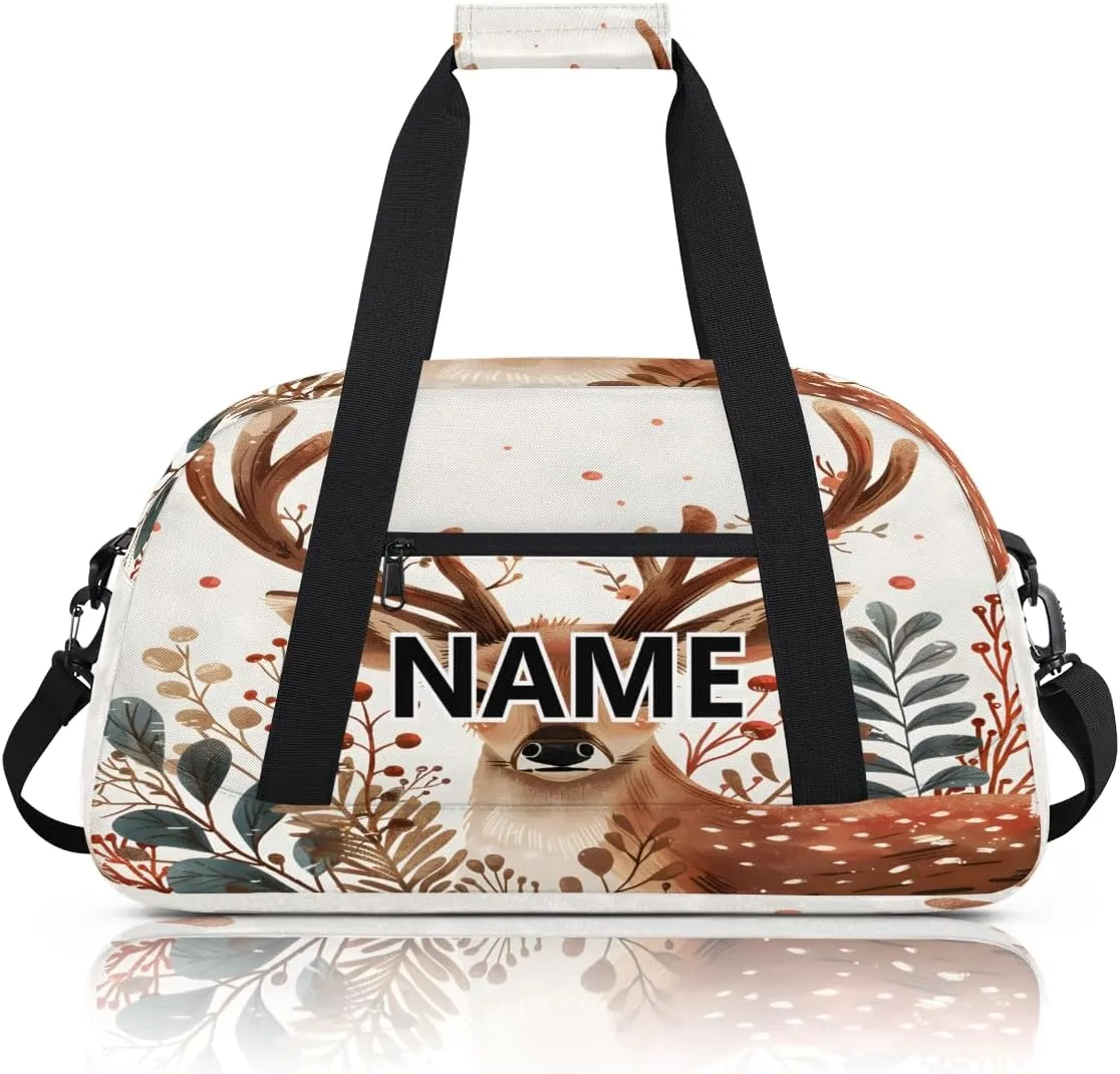 Deer Moose Elk Custom Small Gym Bag 18 inch for Women Men Personalized Animals Carry On Overnight Weekender Bag for Travel Work Dance Sport