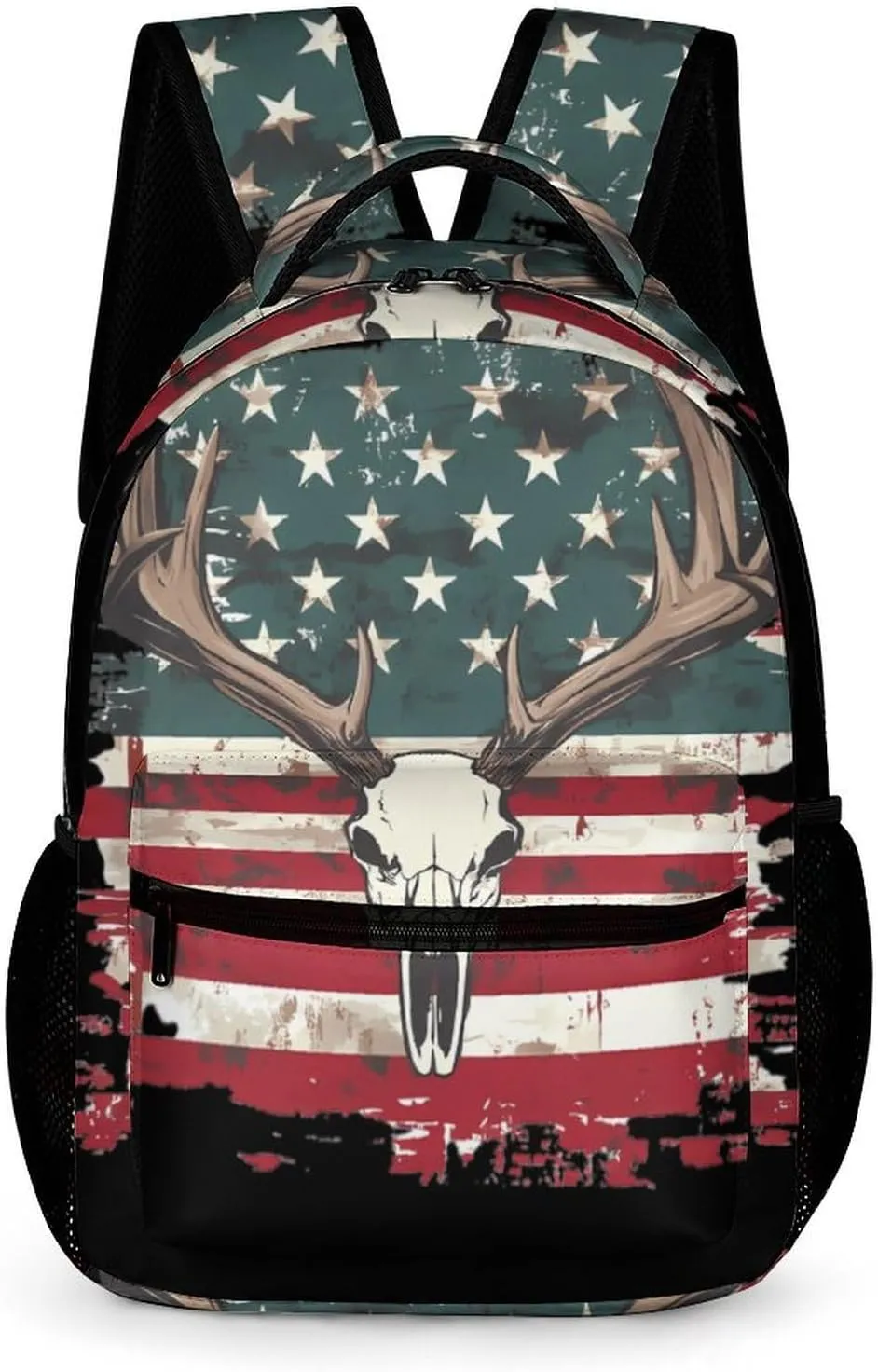 Deer Skull U.S. Flag Cute Backpack Shoulders Bag Casual Daypacks Travel Back Pack for Camping Hiking