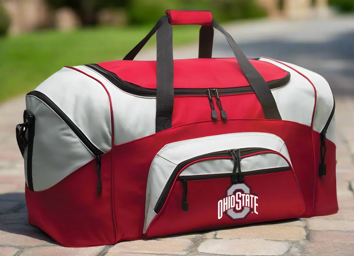 DELUXE Ohio State University Suitcase Duffel Bag or LARGE OSU Buckeyes Gym Bag Gear Duffle (Red)