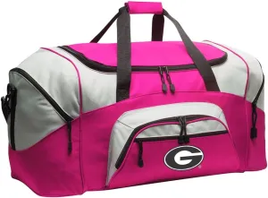 DELUXE University of Georgia Suitcase Duffel Bag or LARGE Georgia Bulldogs Gym Bag Gear Duffle (Pink)