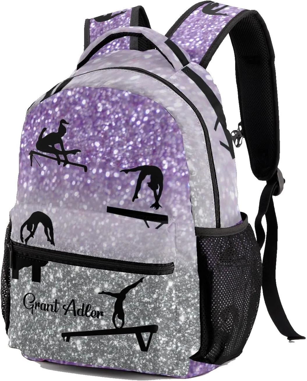 Deven I Love Gymnastics Purple Grey Personalized Kids for Boy/Girl Teen Primary School Daypack Travel Bag Bookbag