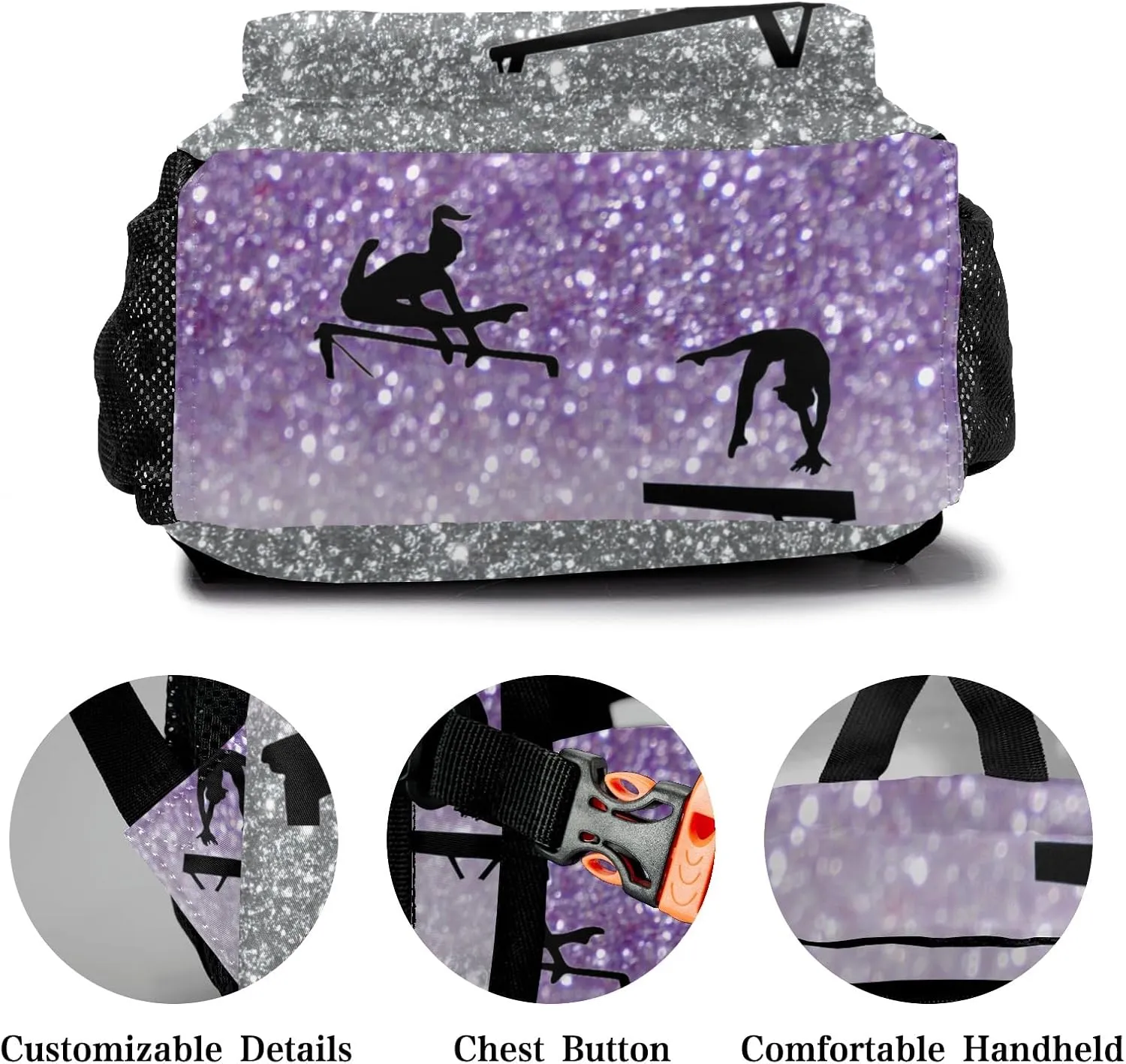 Deven I Love Gymnastics Purple Grey Personalized Kids for Boy/Girl Teen Primary School Daypack Travel Bag Bookbag