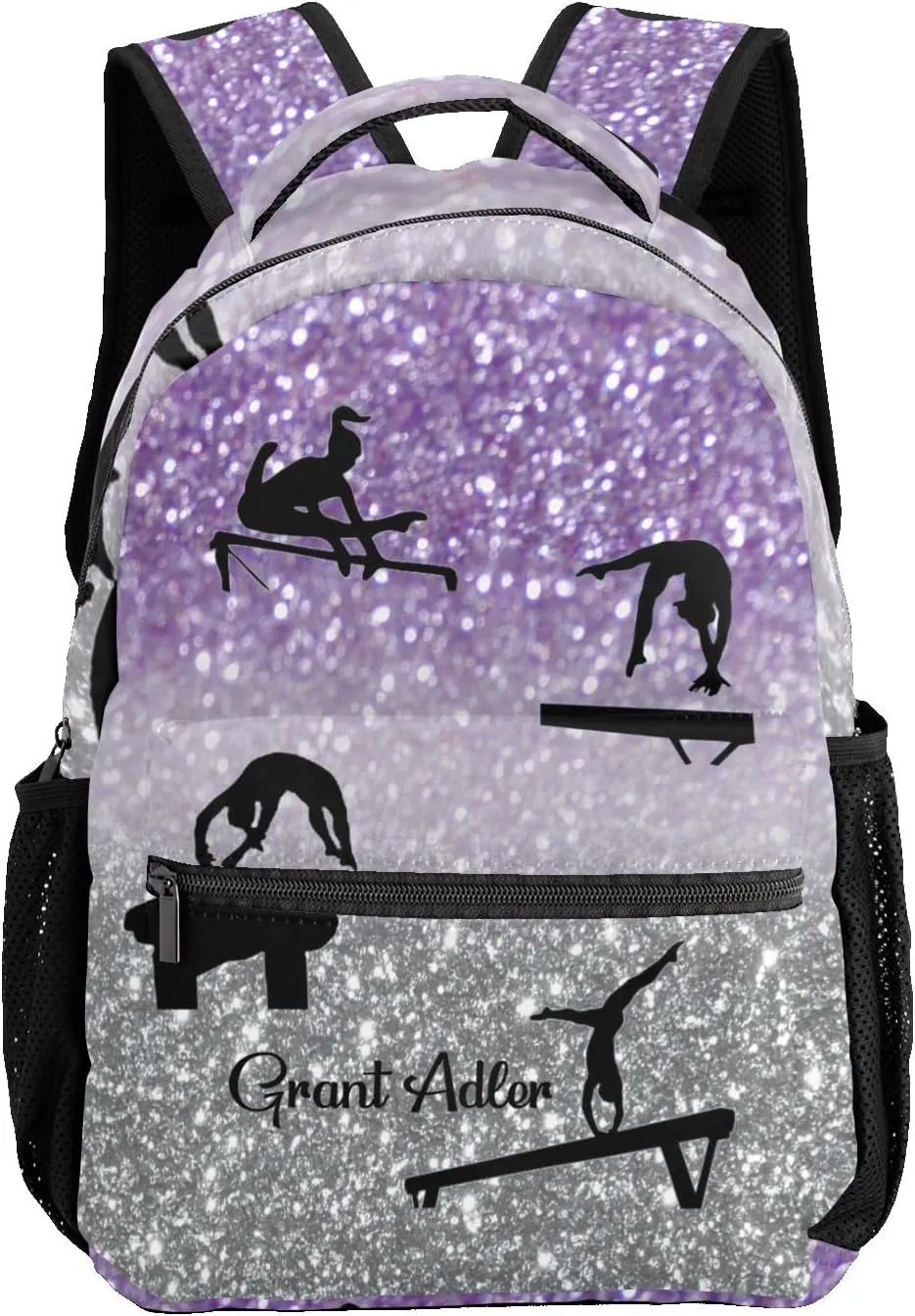 Deven I Love Gymnastics Purple Grey Personalized Kids for Boy/Girl Teen Primary School Daypack Travel Bag Bookbag